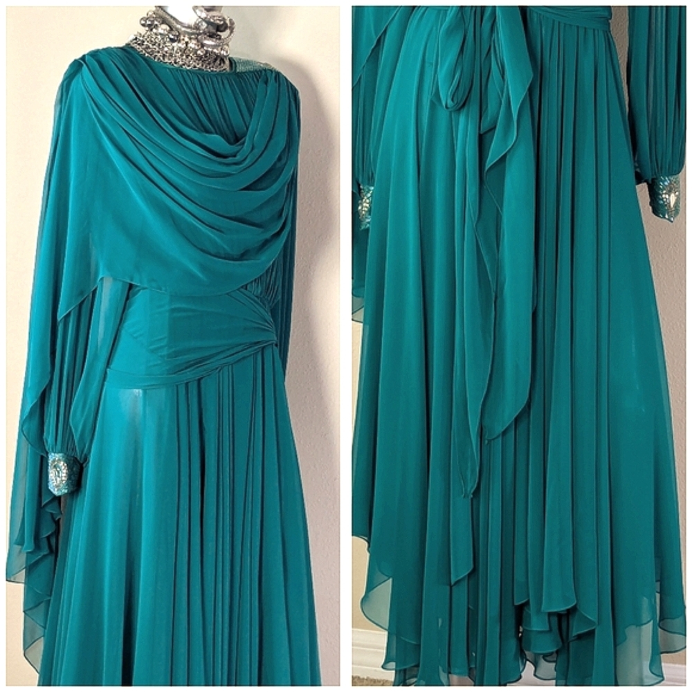 ViNTage Chiffon Fairy Whimsical "Mother of Bride" Evening Wedding Fluid Dress - Picture 9 of 16